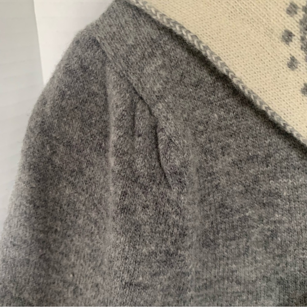 Lapis Wool Hoodie Sweater Tunic Fluted Sleeve Empire Waist Paisley Grey Cream M - Picture 8 of 16